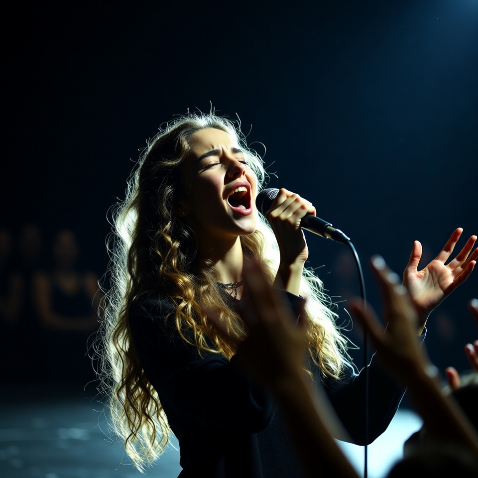Young woman singing on stage Young woman singing on stage