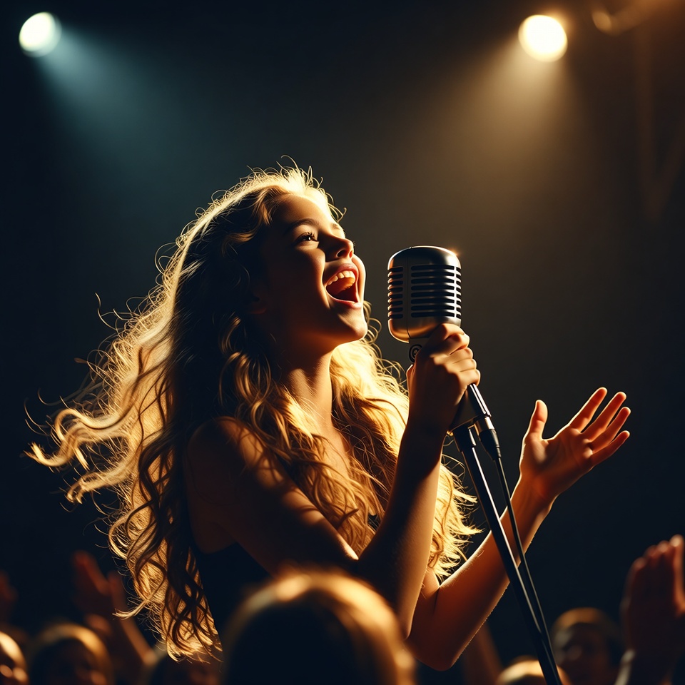 Blonde woman singing on stage Blonde woman singing on stage