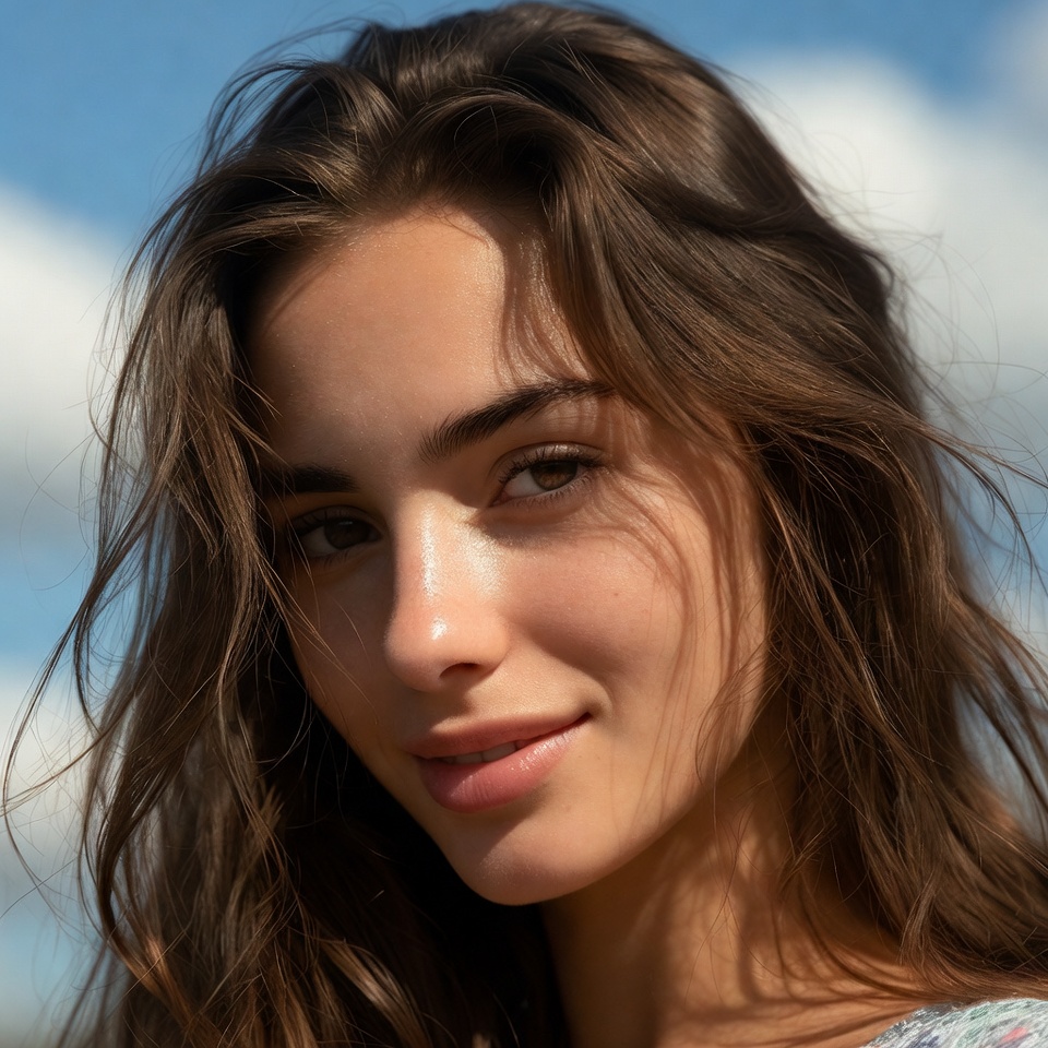 Beautiful woman with brown hair smiling Beautiful woman with brown hair smiling