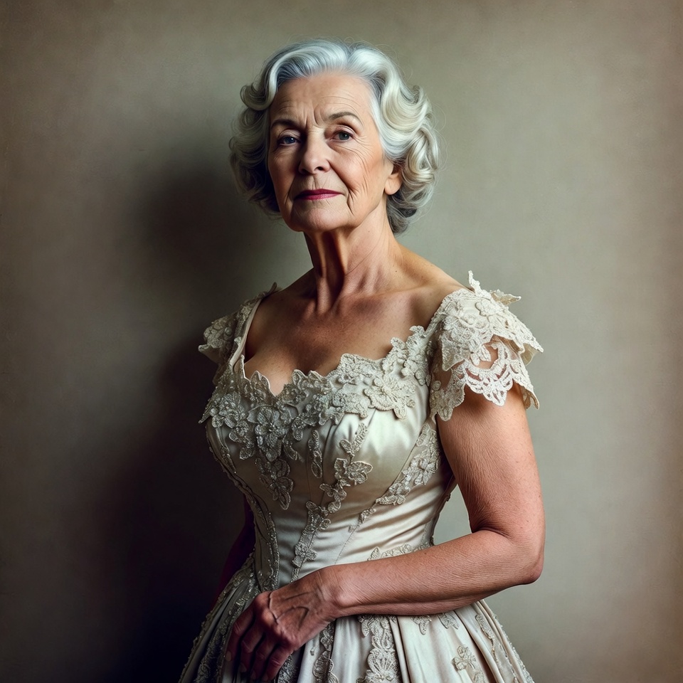 Elderly woman in lace gown Elderly woman in lace gown