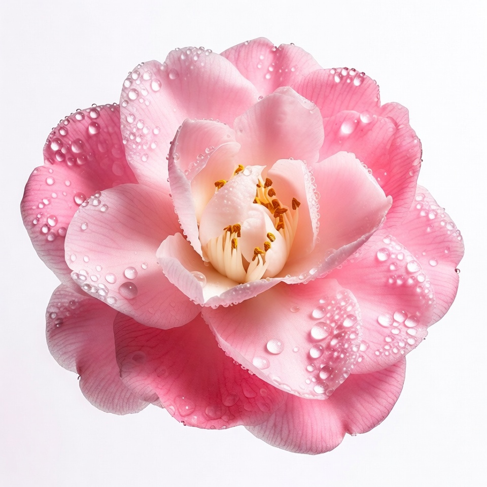 Pink Camellia Flower with Water Droplets Pink Camellia Flower with Water Droplets