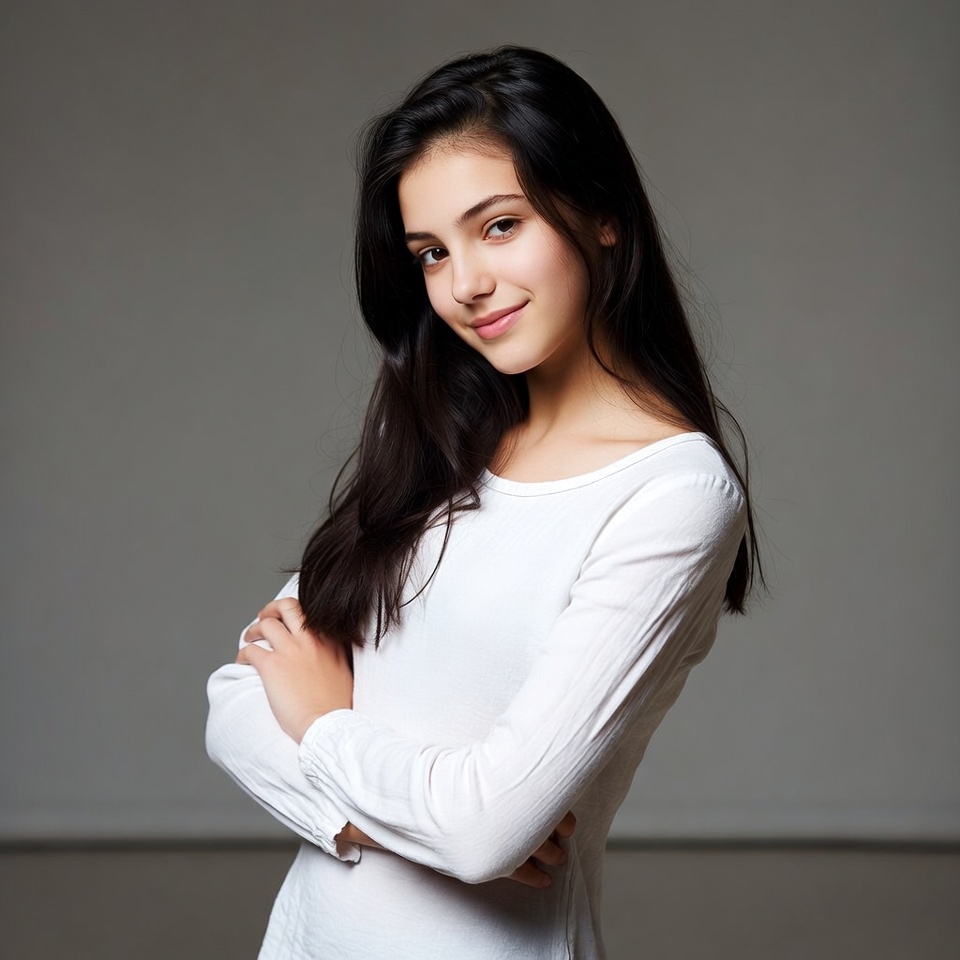 Teen girl with arms crossed smiling Teen girl with arms crossed smiling