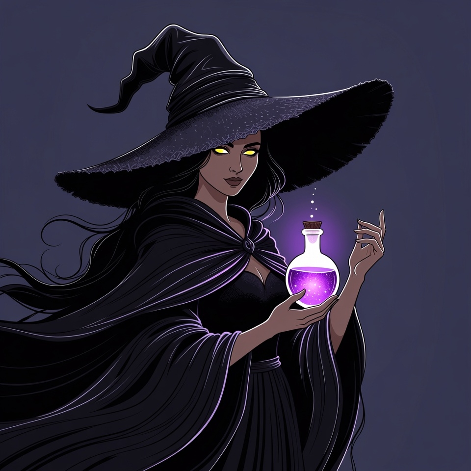 Witch holding glowing purple potion Witch holding glowing purple potion