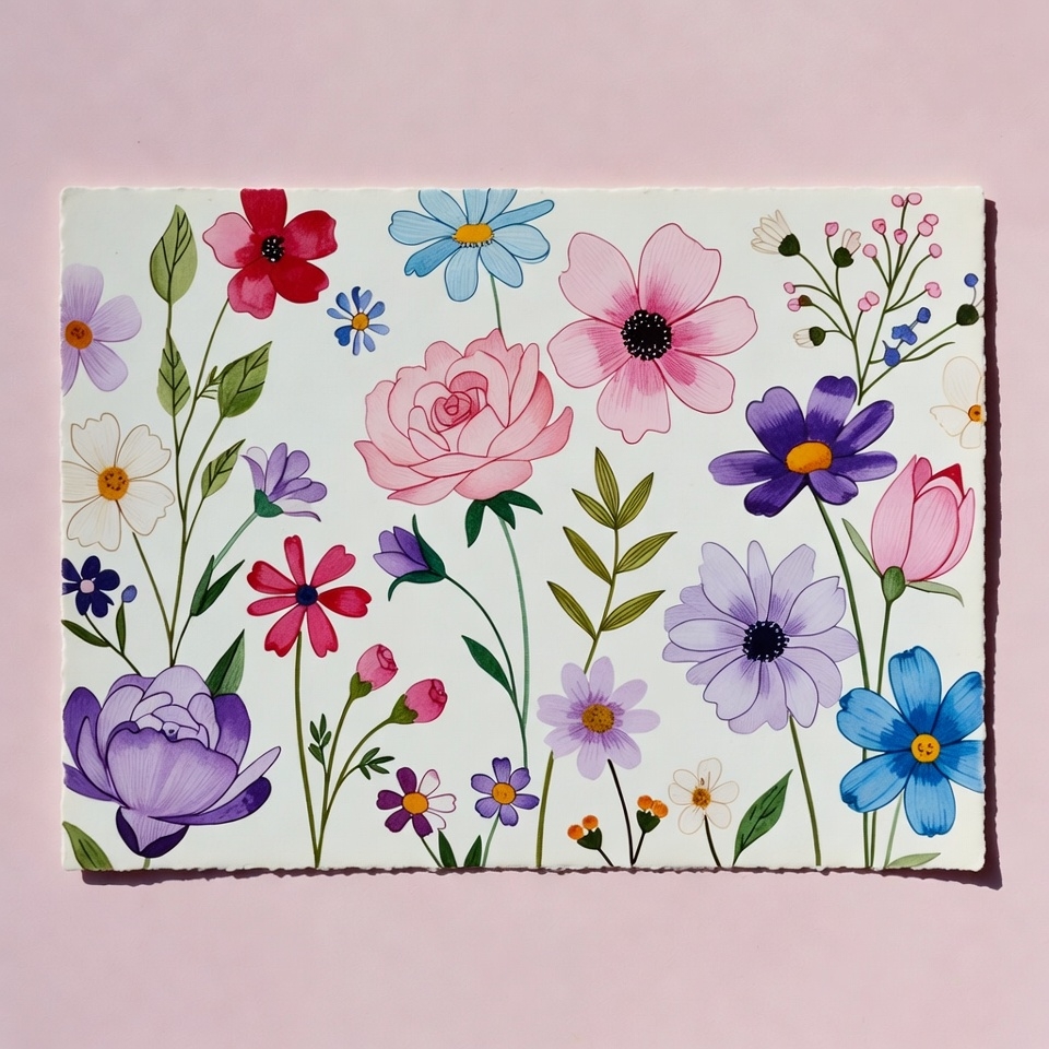 Colorful floral illustration with flowers Colorful floral illustration with flowers