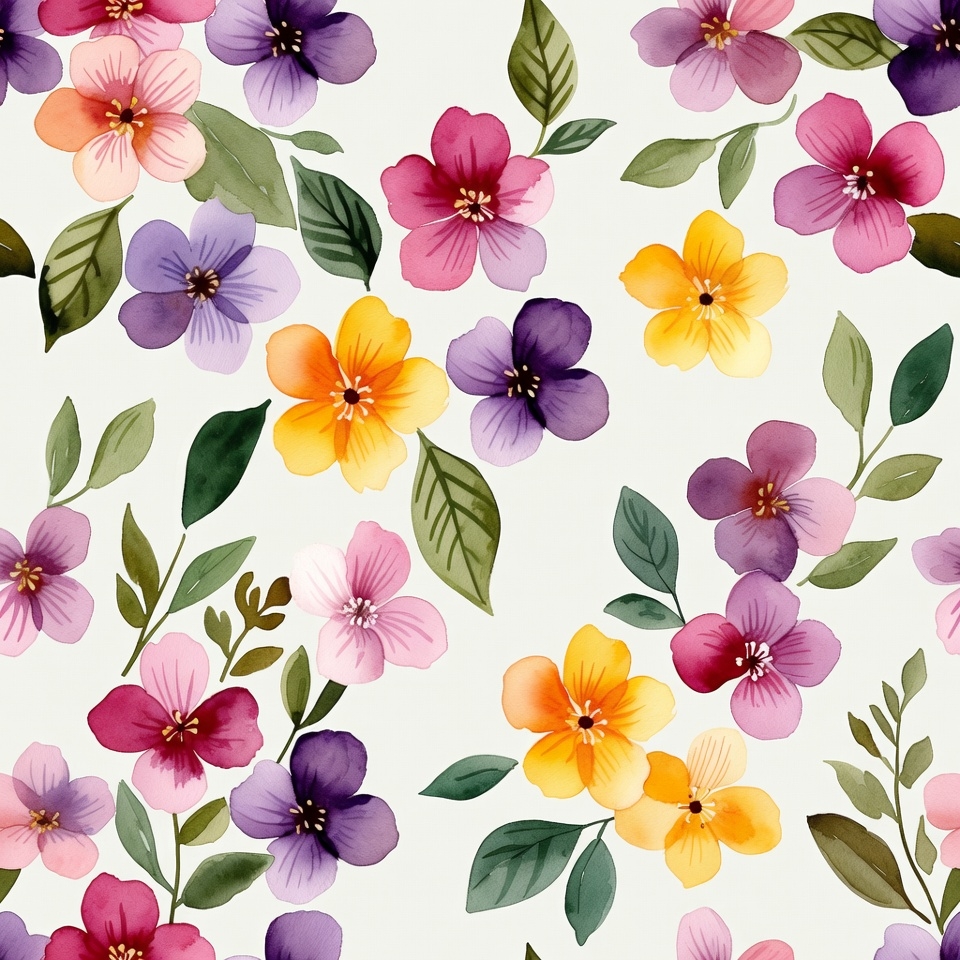 Watercolor Purple Flowers Pattern Watercolor Purple Flowers Pattern