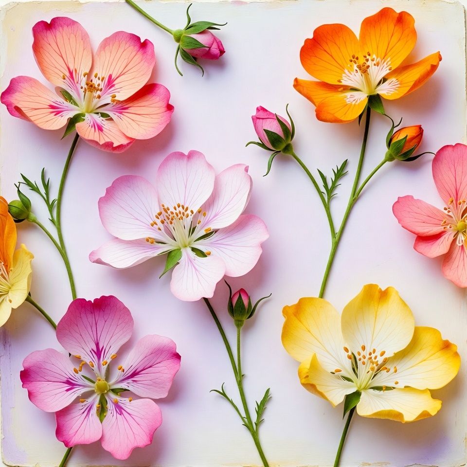 Colorful Cosmos Flowers on White Background Colorful Cosmos Flowers on White Background