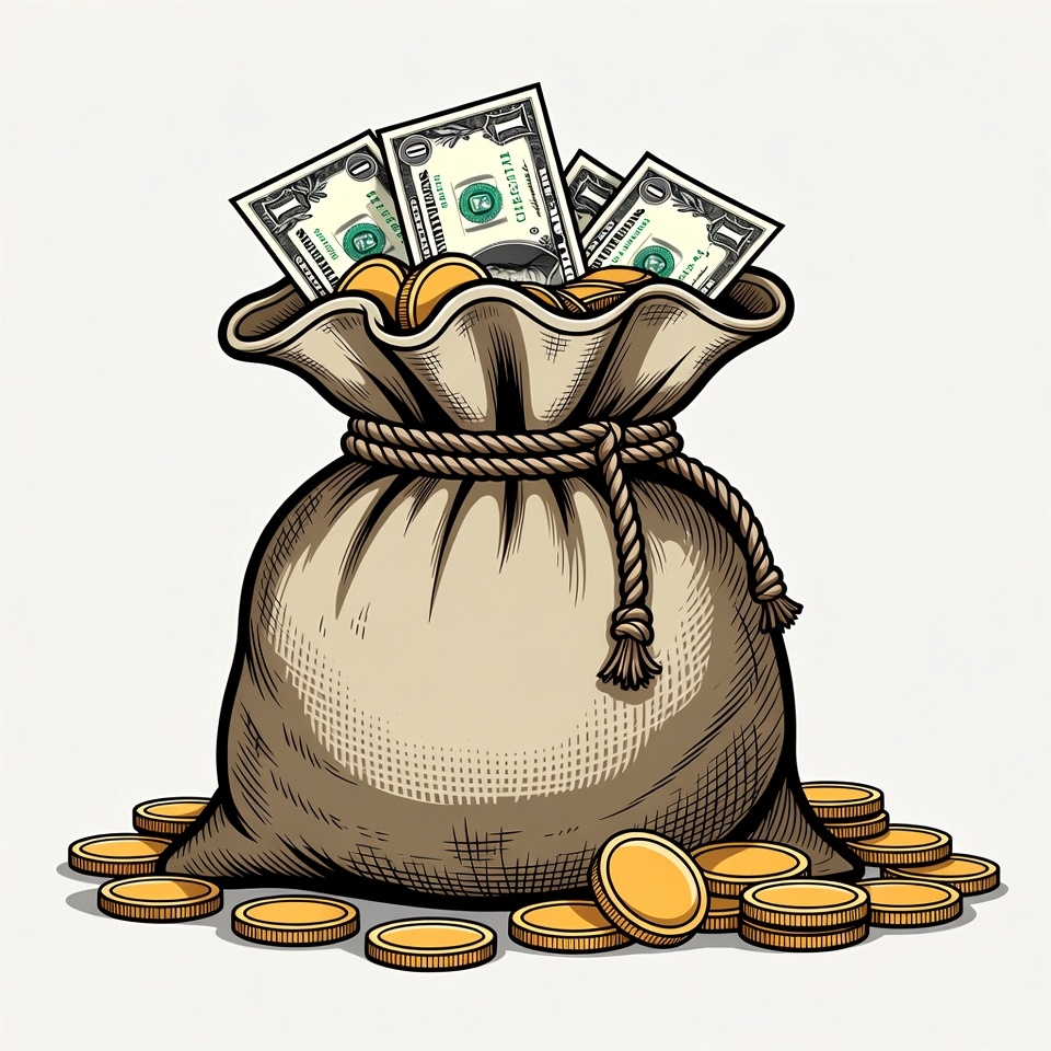 Money Bag with Coins and Dollars Money Bag with Coins and Dollars