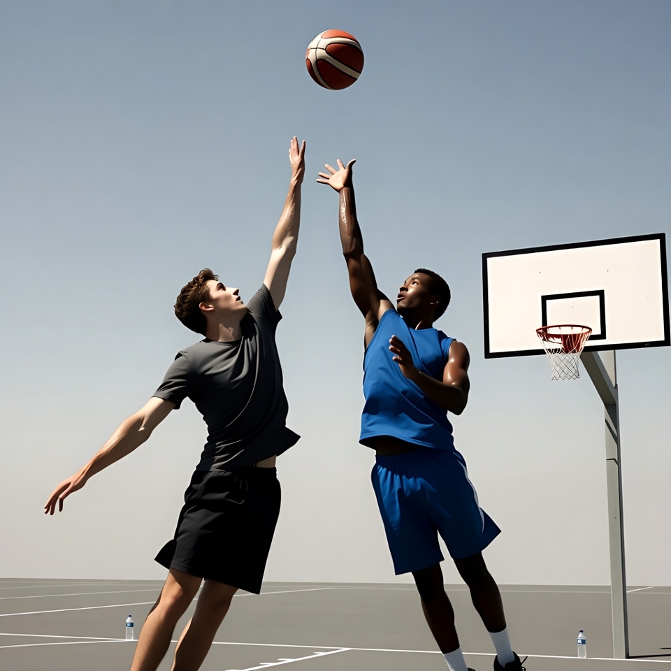 Two men jumping for basketball Two men jumping for basketball