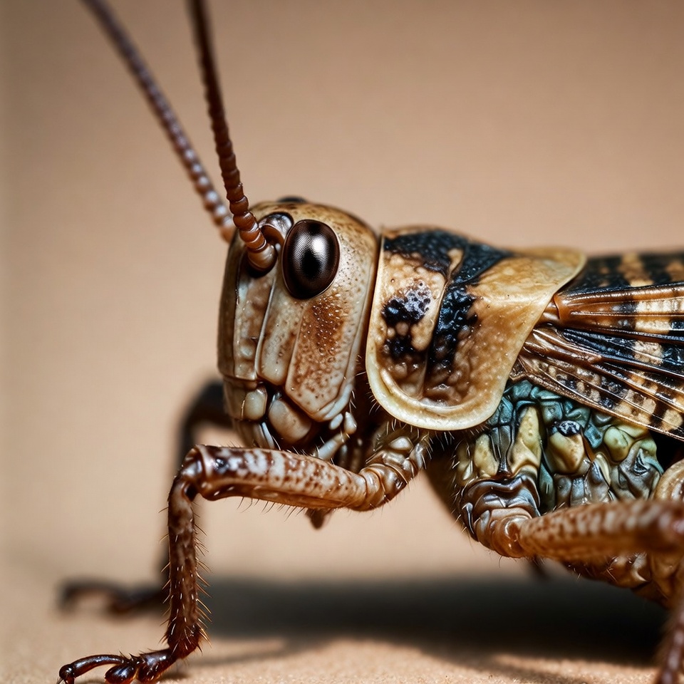 Closeup of grasshopper on beige background Closeup of grasshopper on beige background
