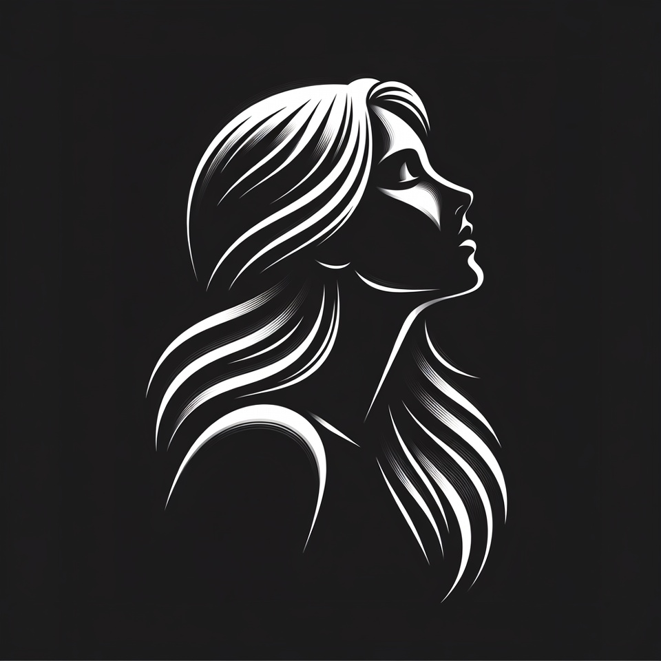 Silhouette of woman with flowing hair Silhouette of woman with flowing hair
