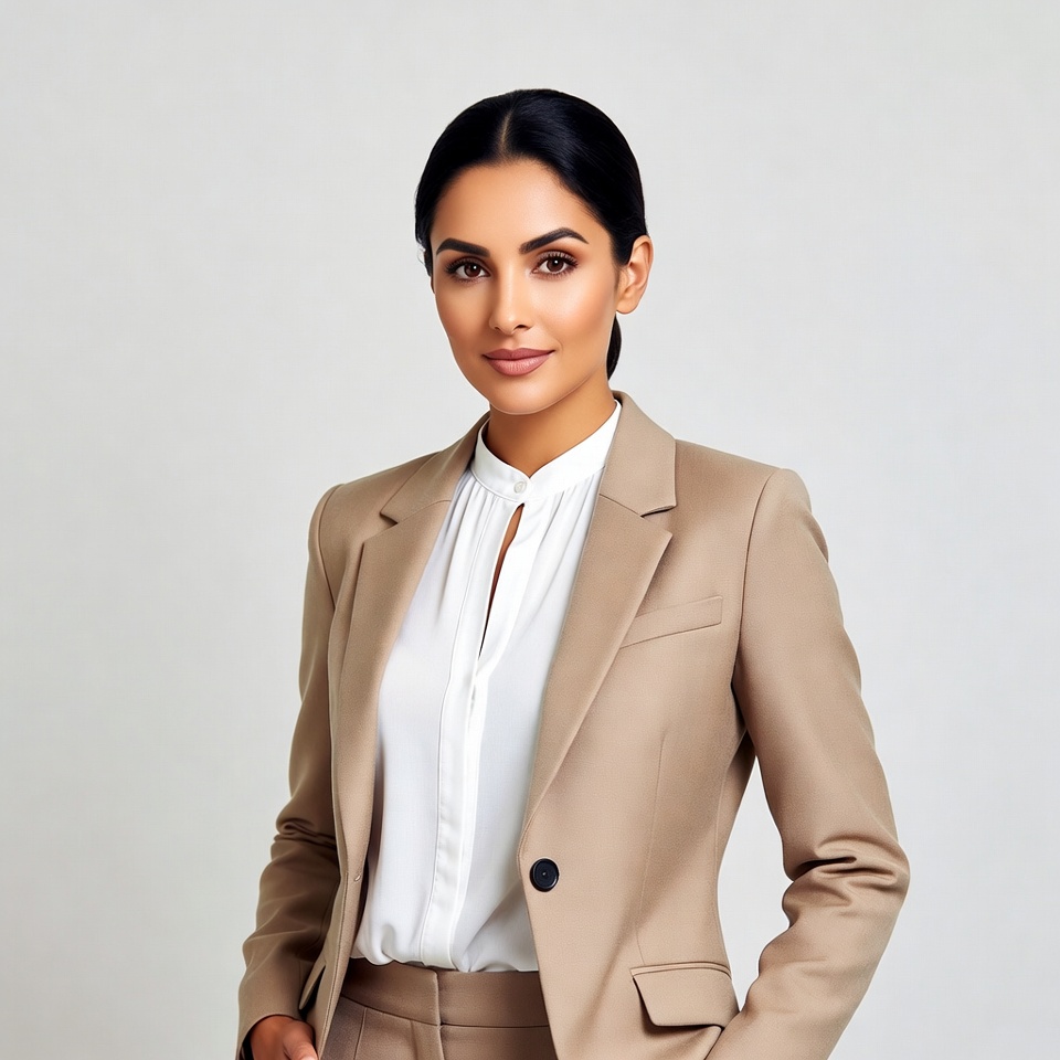 Indian woman in tan business suit Indian woman in tan business suit