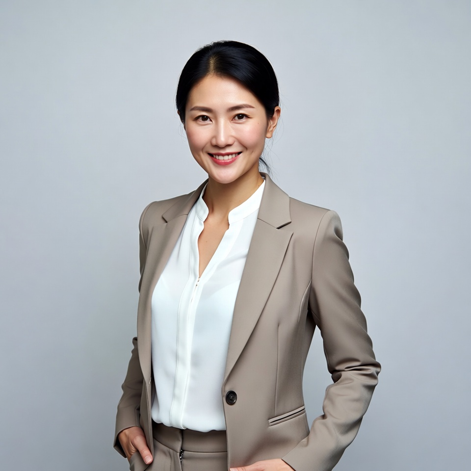 Asian woman in business suit smiling Asian woman in business suit smiling