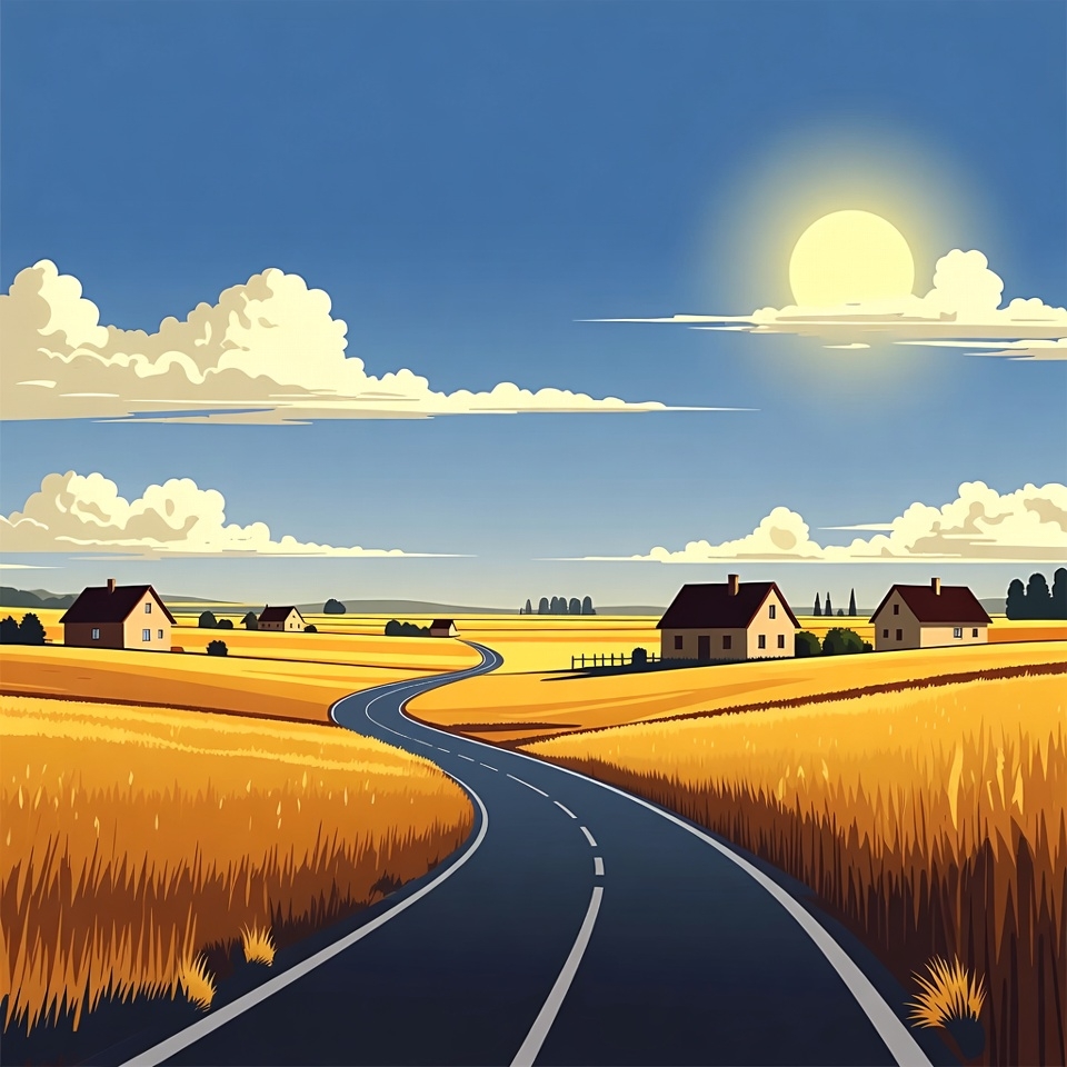 Winding road through golden wheat fields Winding road through golden wheat fields