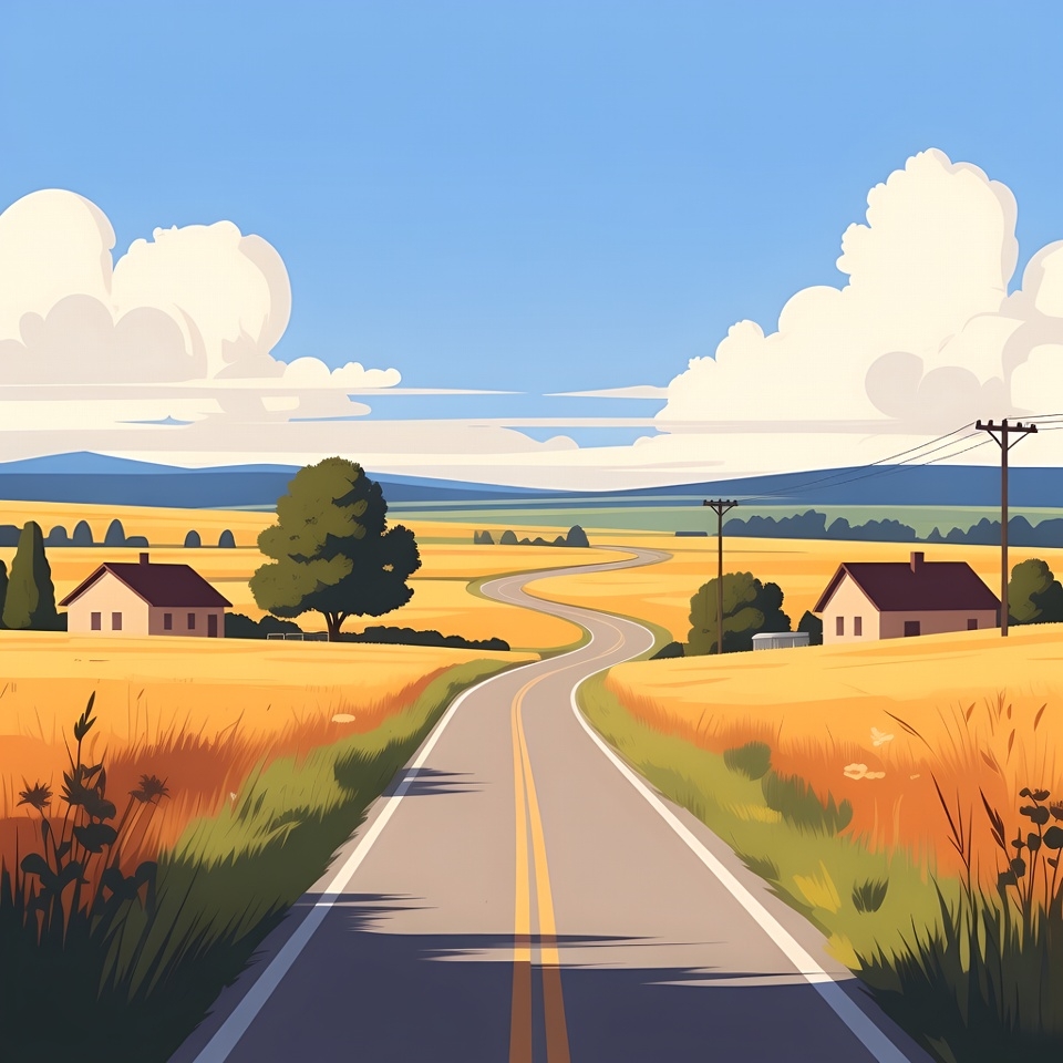 Winding Road Through Golden Wheat Fields Winding Road Through Golden Wheat Fields