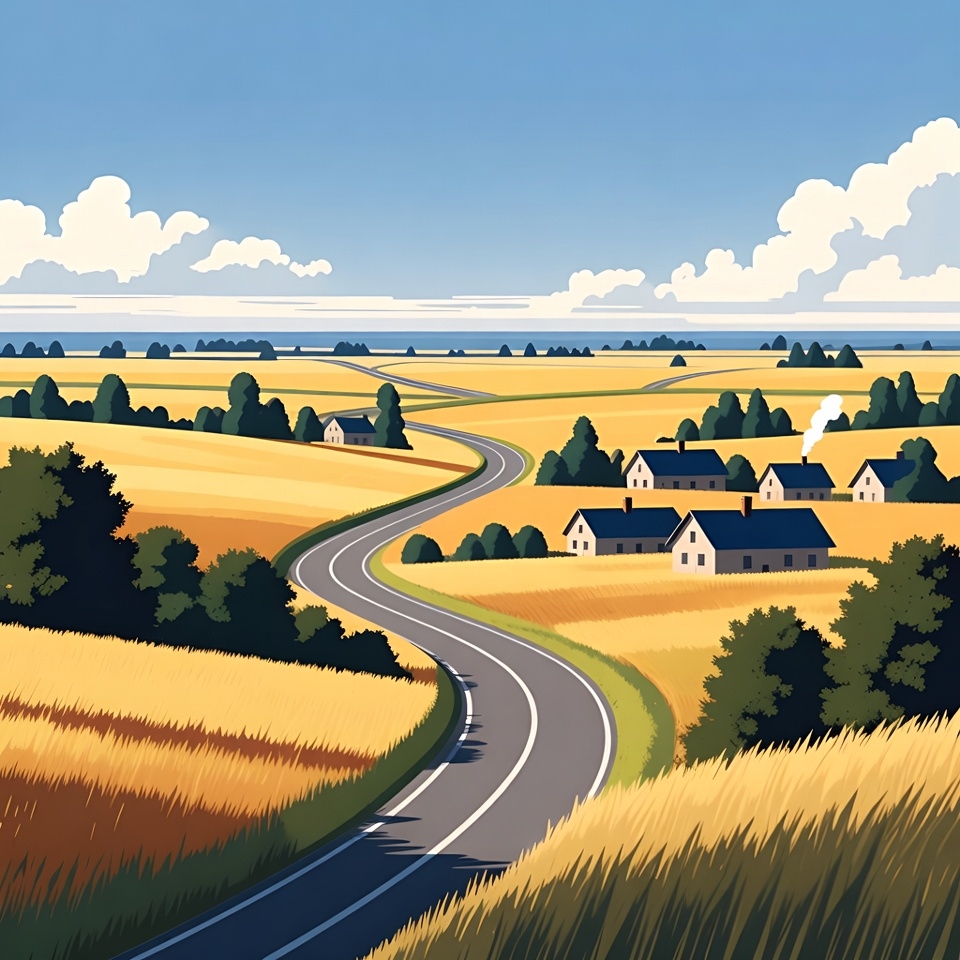 Winding Road Through Golden Wheat Fields Winding Road Through Golden Wheat Fields