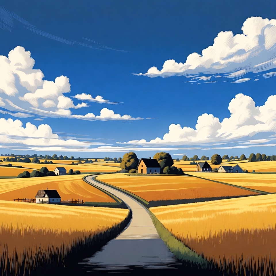 Winding Road Through Golden Wheat Fields Winding Road Through Golden Wheat Fields