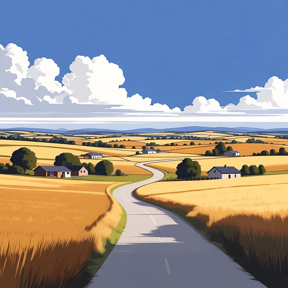 Winding Road Through Golden Wheat Fields Winding Road Through Golden Wheat Fields