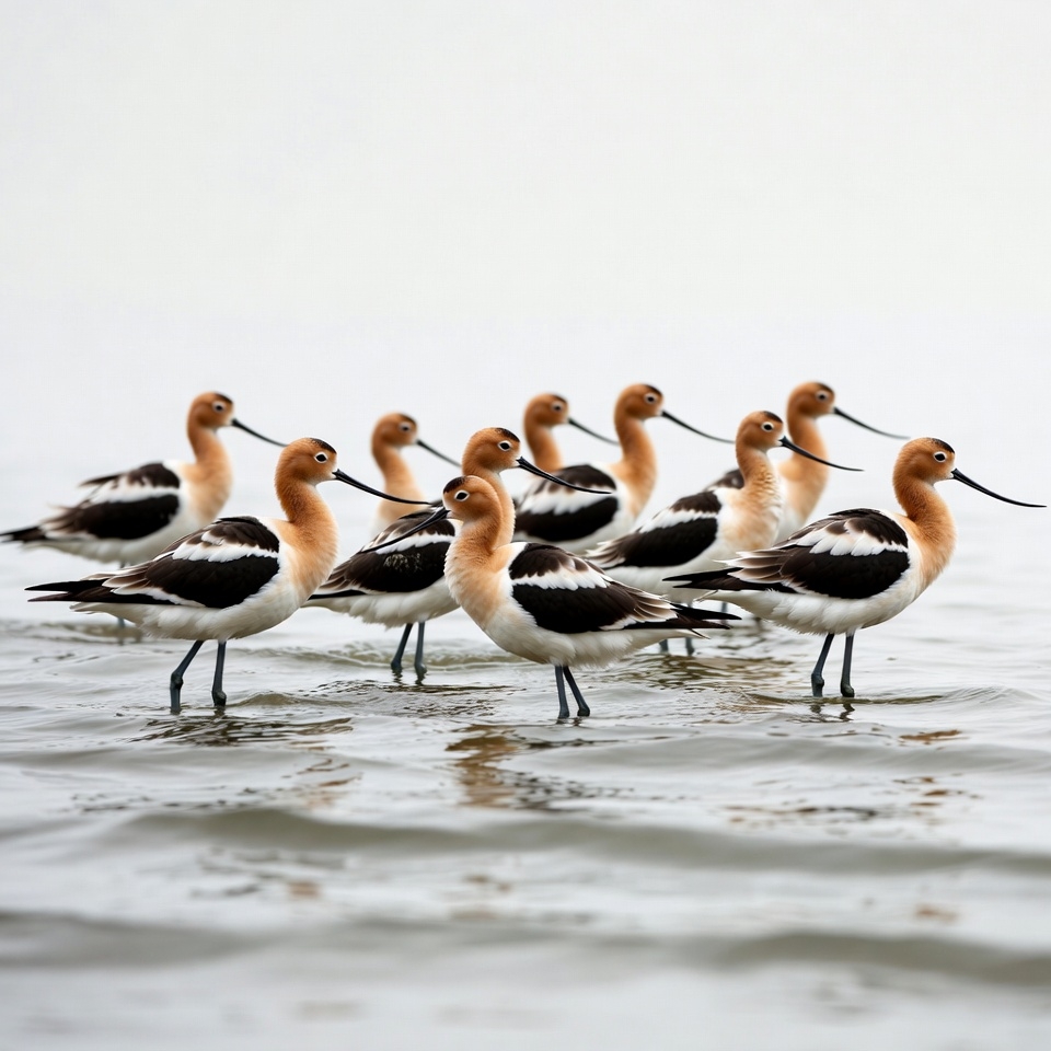 Group of Black-necked Stilts in Water Group of Black-necked Stilts in Water