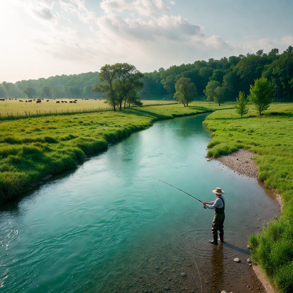 Man fishing in river Man fishing in river