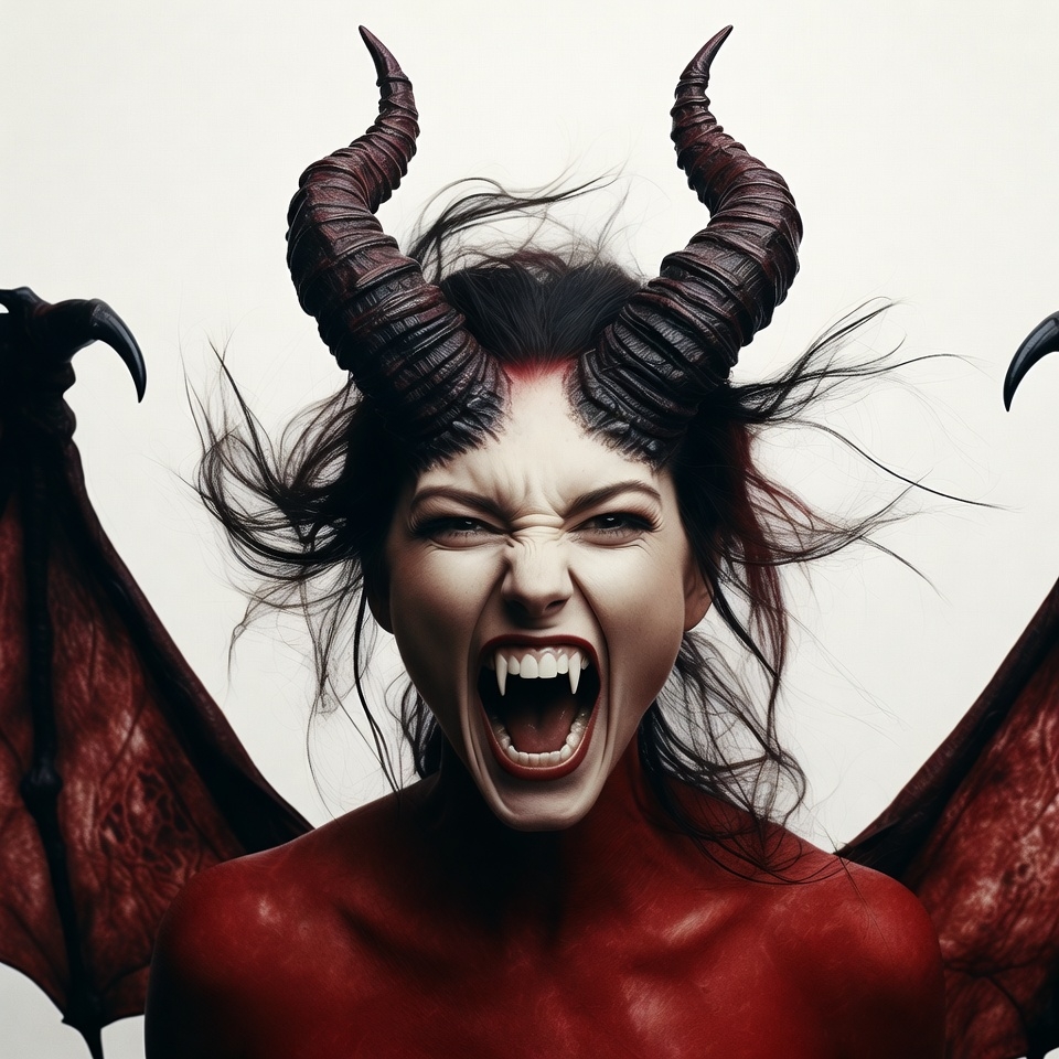 Red demon woman roaring with wings Red demon woman roaring with wings