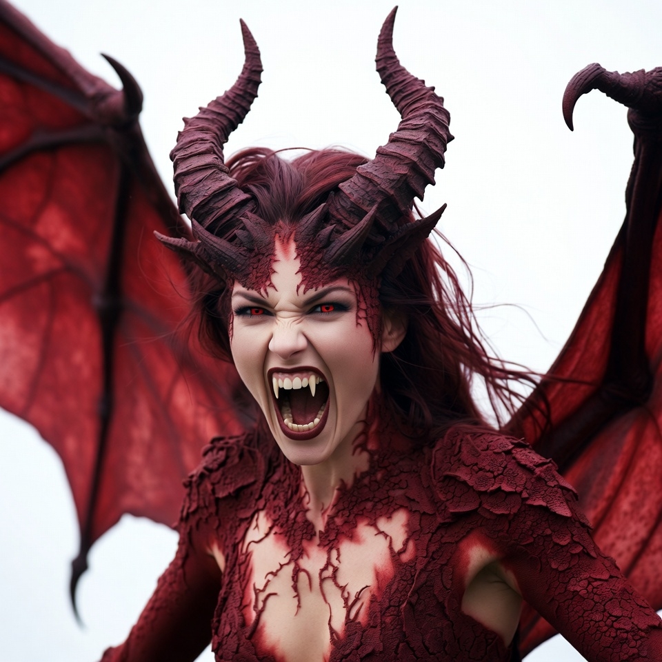 Red Demon Woman with Wings Roaring Red Demon Woman with Wings Roaring