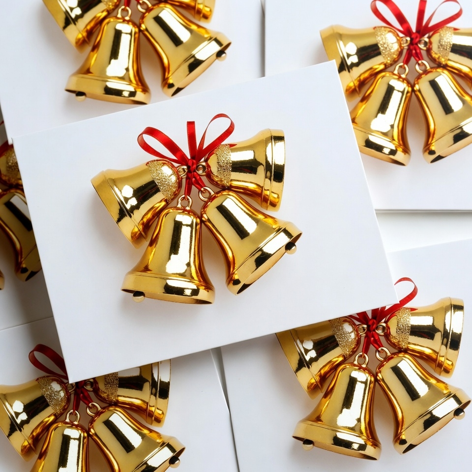 Golden Christmas Bells on White Cards Golden Christmas Bells on White Cards