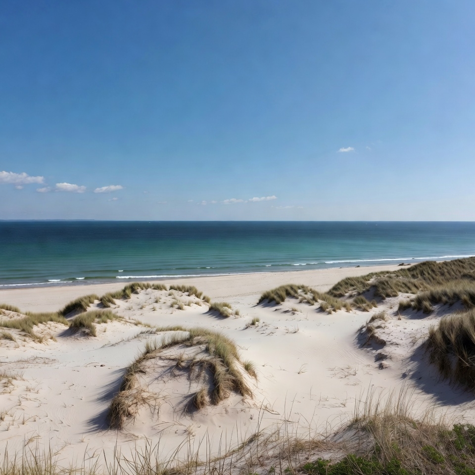 Sandy beach with dunes and ocean Sandy beach with dunes and ocean