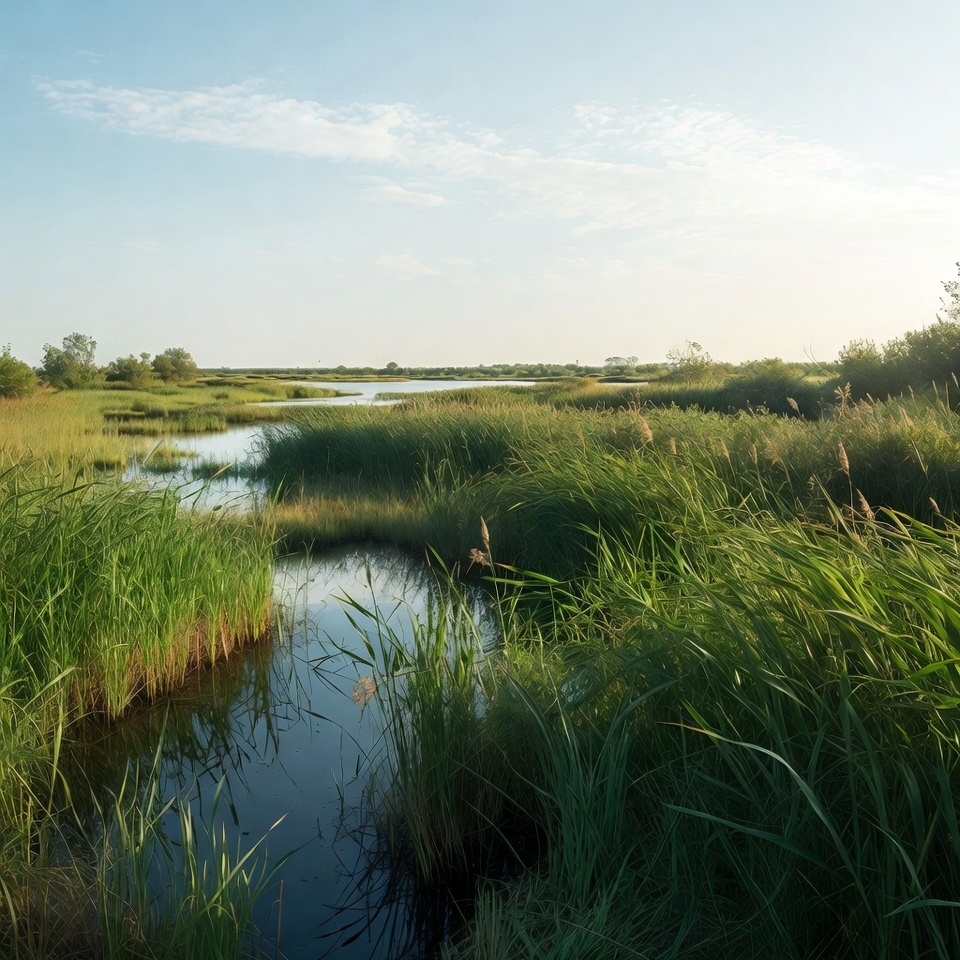 Reed-filled Wetland with Calm Waters Reed-filled Wetland with Calm Waters