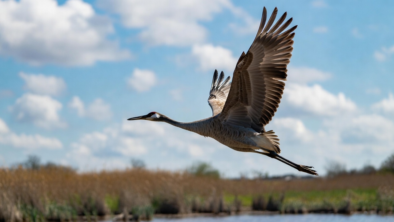 Sandhill Crane Flying over Marsh Sandhill Crane Flying over Marsh