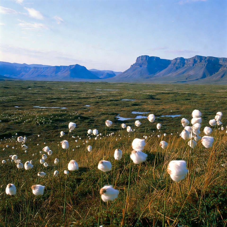 Cotton Grass in Arctic Tundra Landscape Cotton Grass in Arctic Tundra Landscape