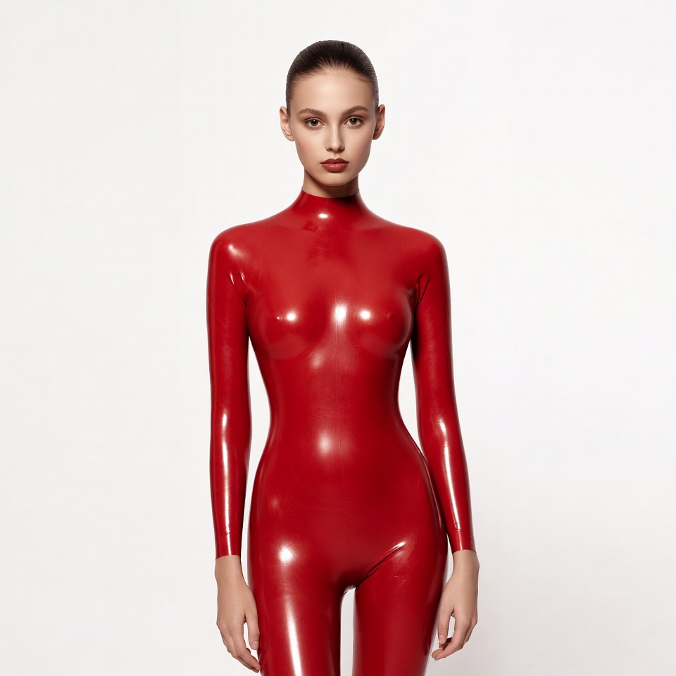 Woman in red latex bodysuit Woman in red latex bodysuit