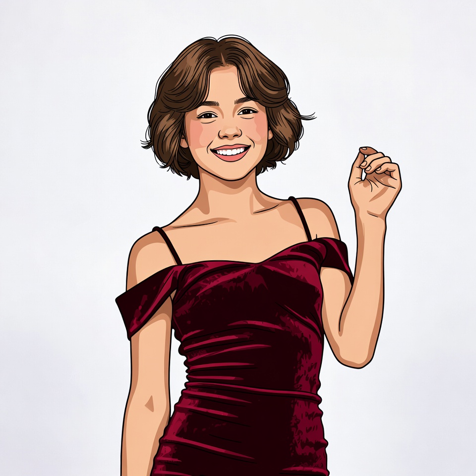 Smiling Asian girl waving in red dress Smiling Asian girl waving in red dress