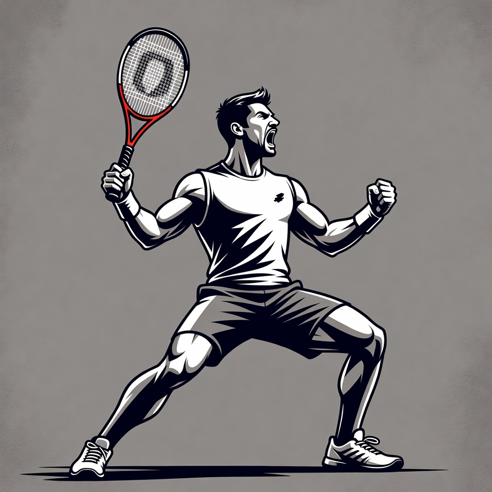 Muscular man celebrating tennis victory Muscular man celebrating tennis victory