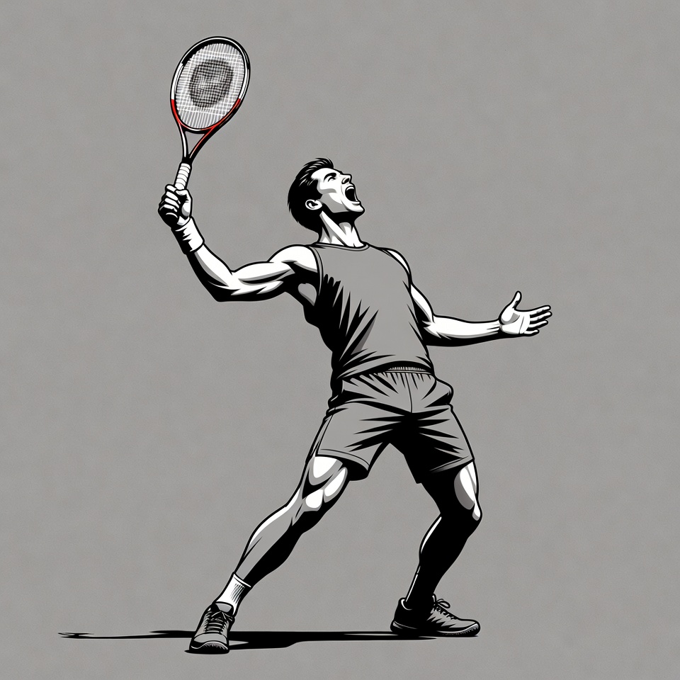 Man serving tennis racket illustration Man serving tennis racket illustration