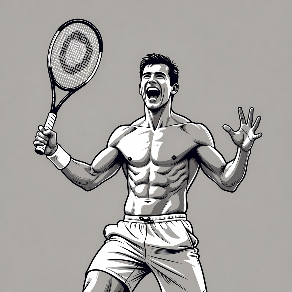 Muscular man celebrating tennis victory Muscular man celebrating tennis victory