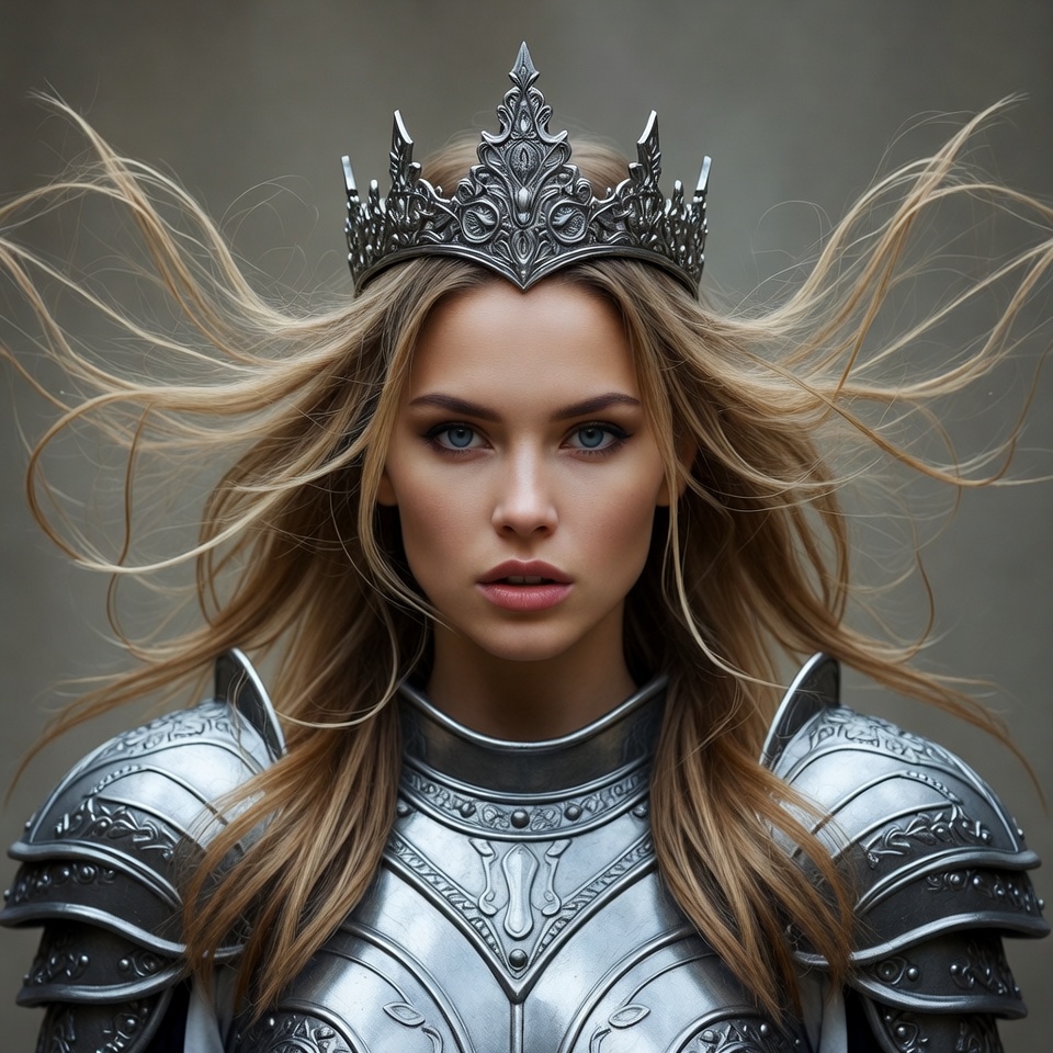 Blonde Woman in Silver Crown Armor Blonde Woman in Silver Crown Armor