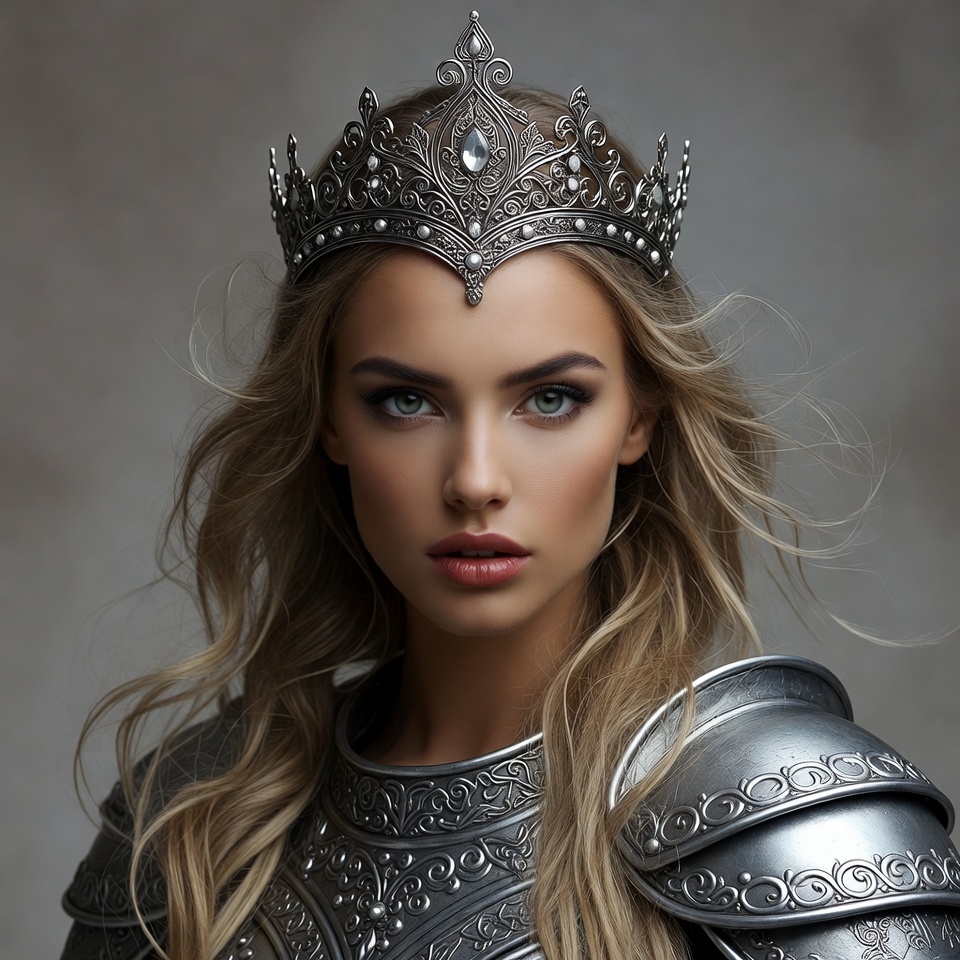 Blonde woman in silver crown and armor Blonde woman in silver crown and armor