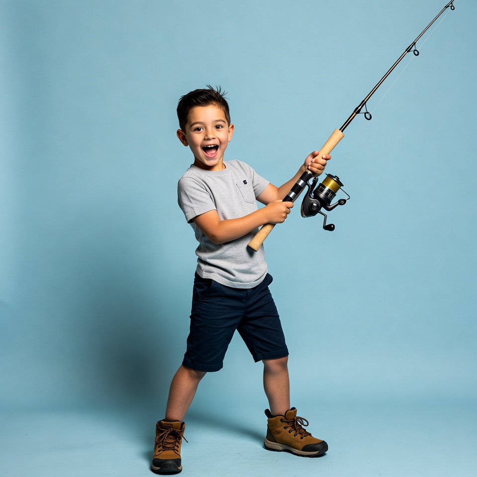 Boy holding fishing rod Boy holding fishing rod