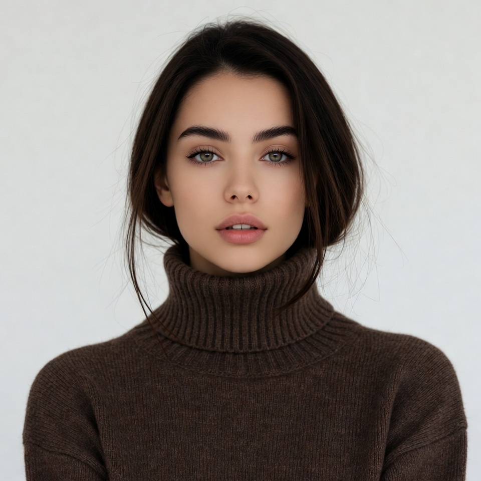 Beautiful woman in brown turtleneck Beautiful woman in brown turtleneck