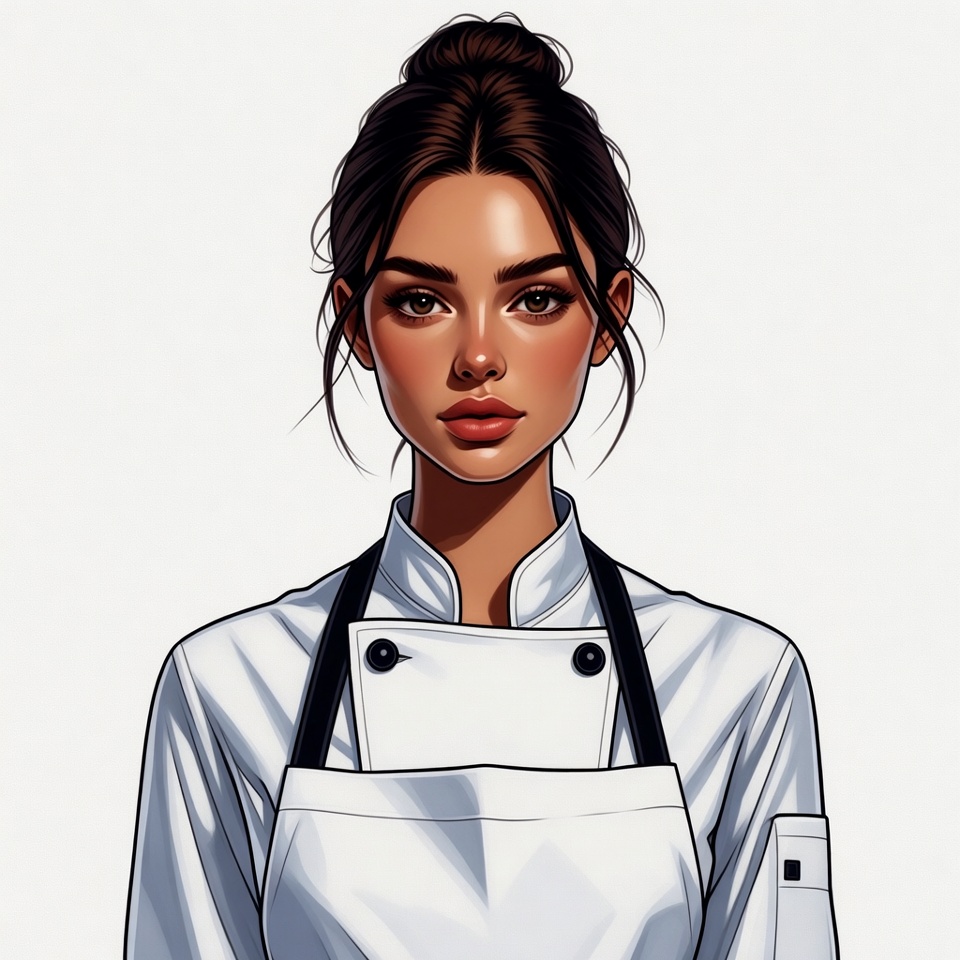 Woman in white chef uniform Woman in white chef uniform