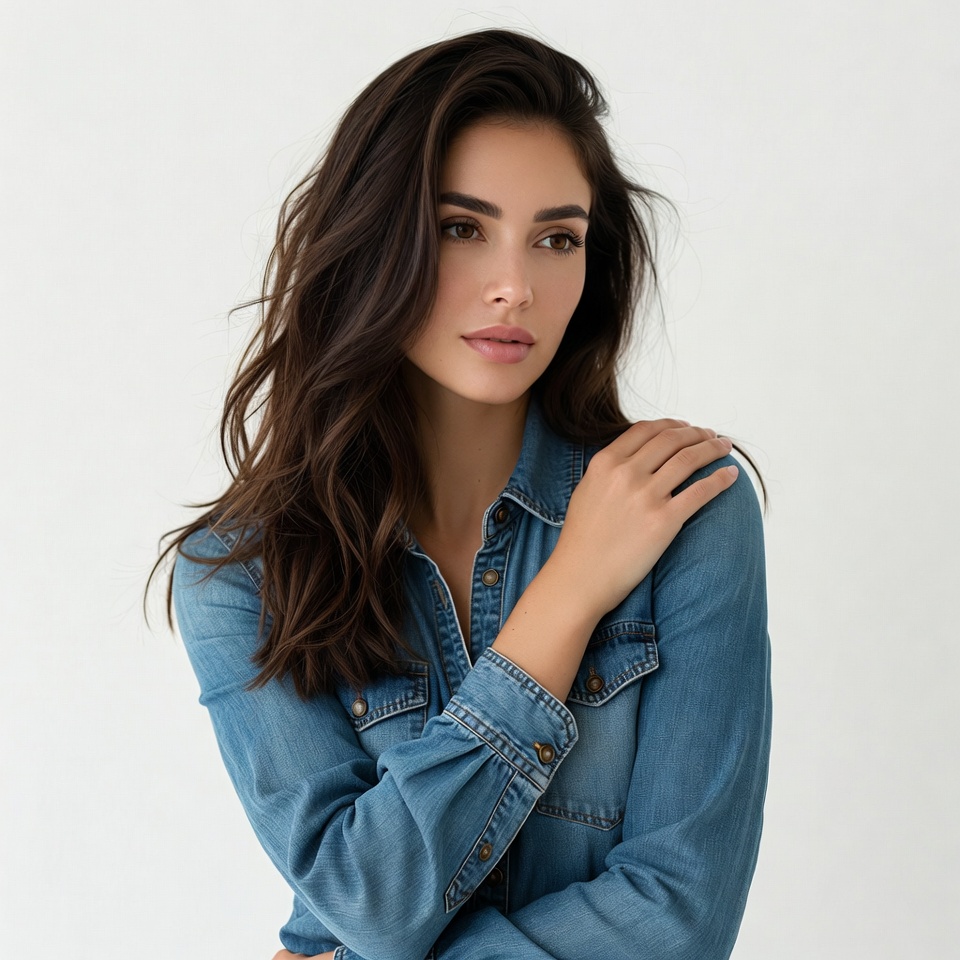 Woman in denim jacket portrait Woman in denim jacket portrait