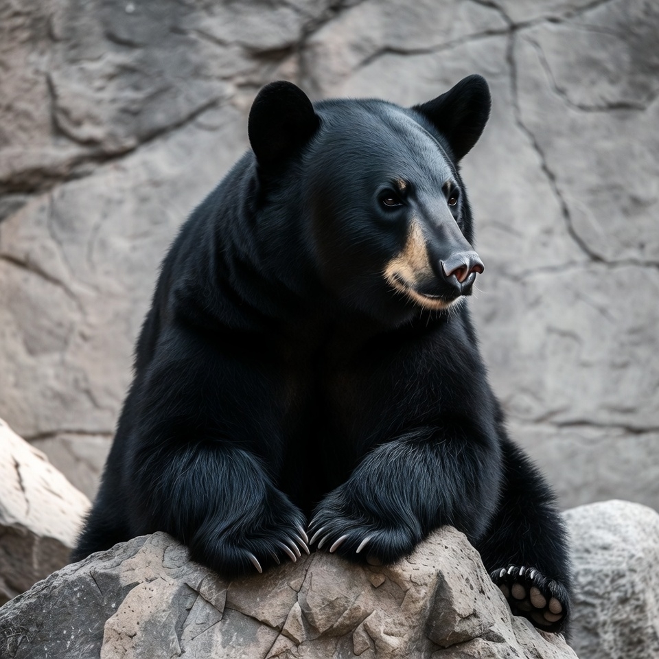 Black bear sitting on rock Black bear sitting on rock