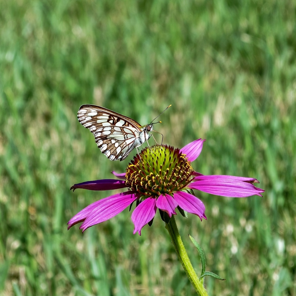 White-striped butterfly on pink coneflower White-striped butterfly on pink coneflower