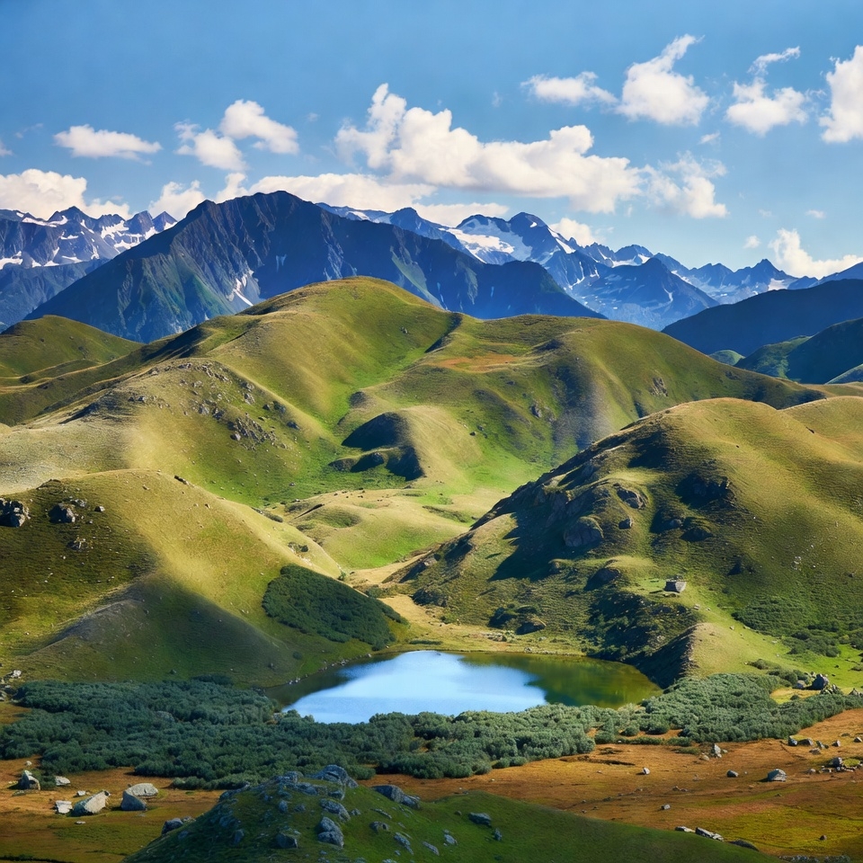 Green Hills with Mountain Lake Green Hills with Mountain Lake