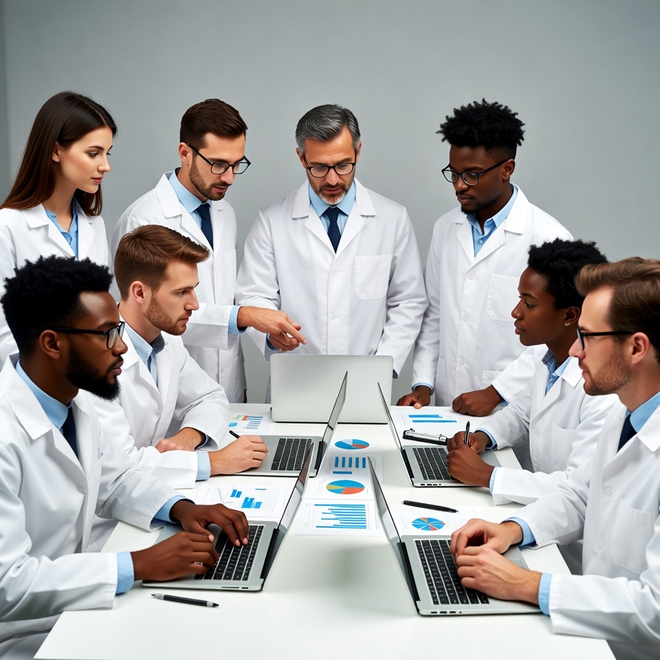 Diverse doctors team reviewing charts meeting Diverse doctors team reviewing charts meeting