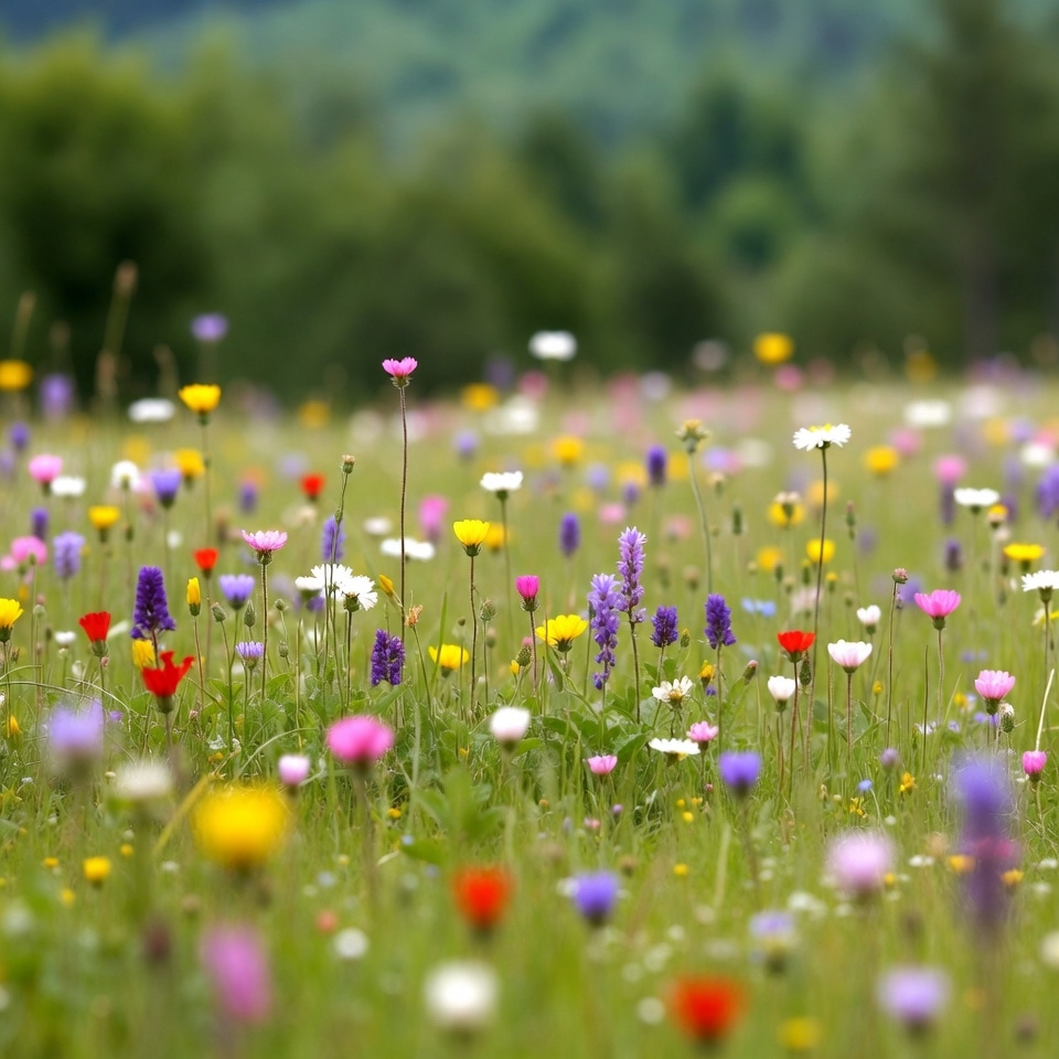 Colorful wildflowers in green meadow Colorful wildflowers in green meadow