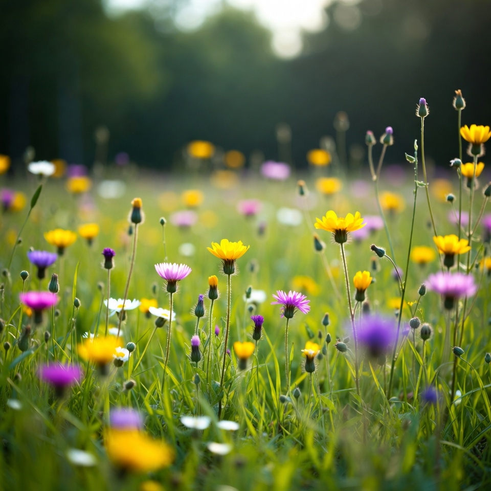 Colorful Wildflower Meadow in Sunlight Colorful Wildflower Meadow in Sunlight