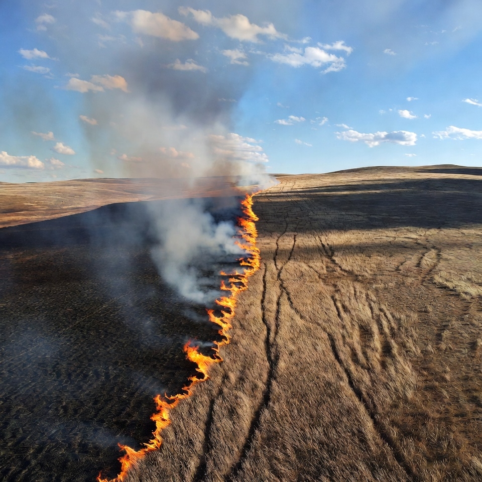 Grassland Fire Line Aerial View Grassland Fire Line Aerial View