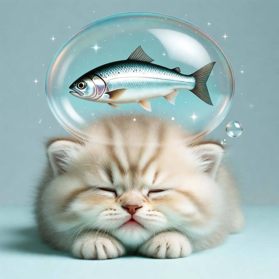 Sleeping Kitten with Fish Bubble Sleeping Kitten with Fish Bubble