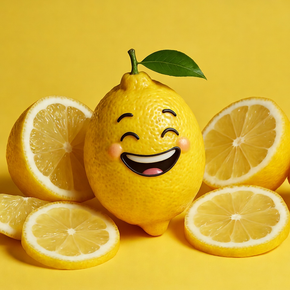 Smiling Cartoon Lemon with Slices Smiling Cartoon Lemon with Slices